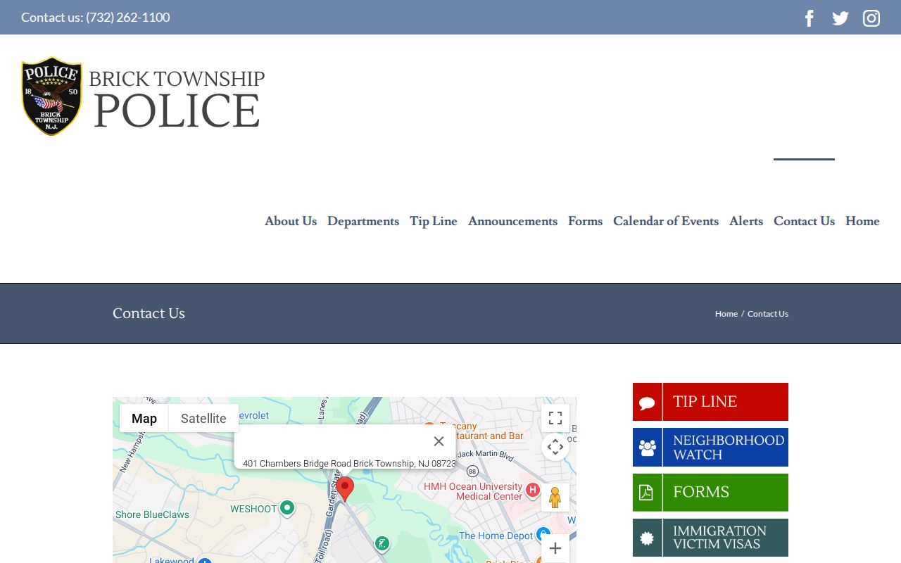 Brick Township police headquarters criminal records source