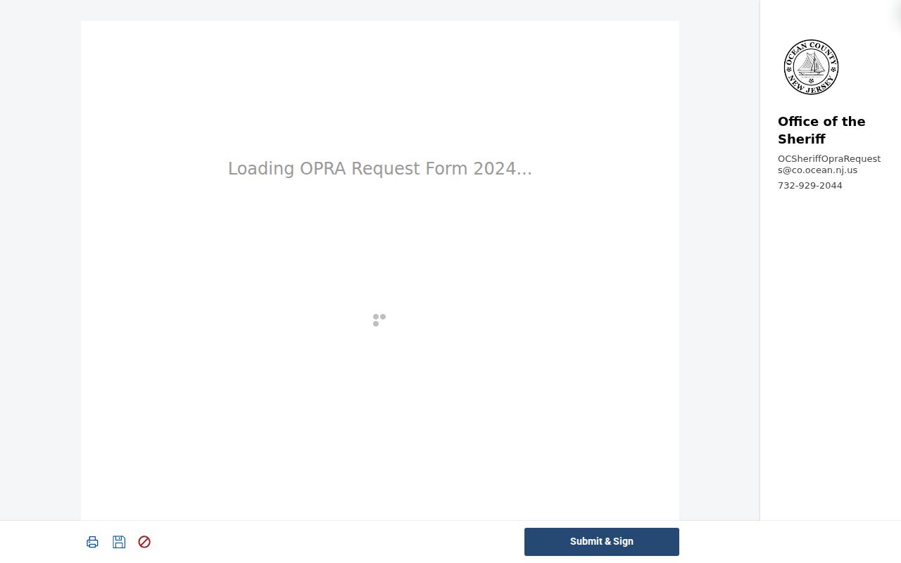 Ocean County arrest records electronic OPRA form