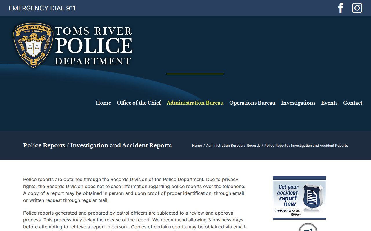 Toms River Township police report request instructions