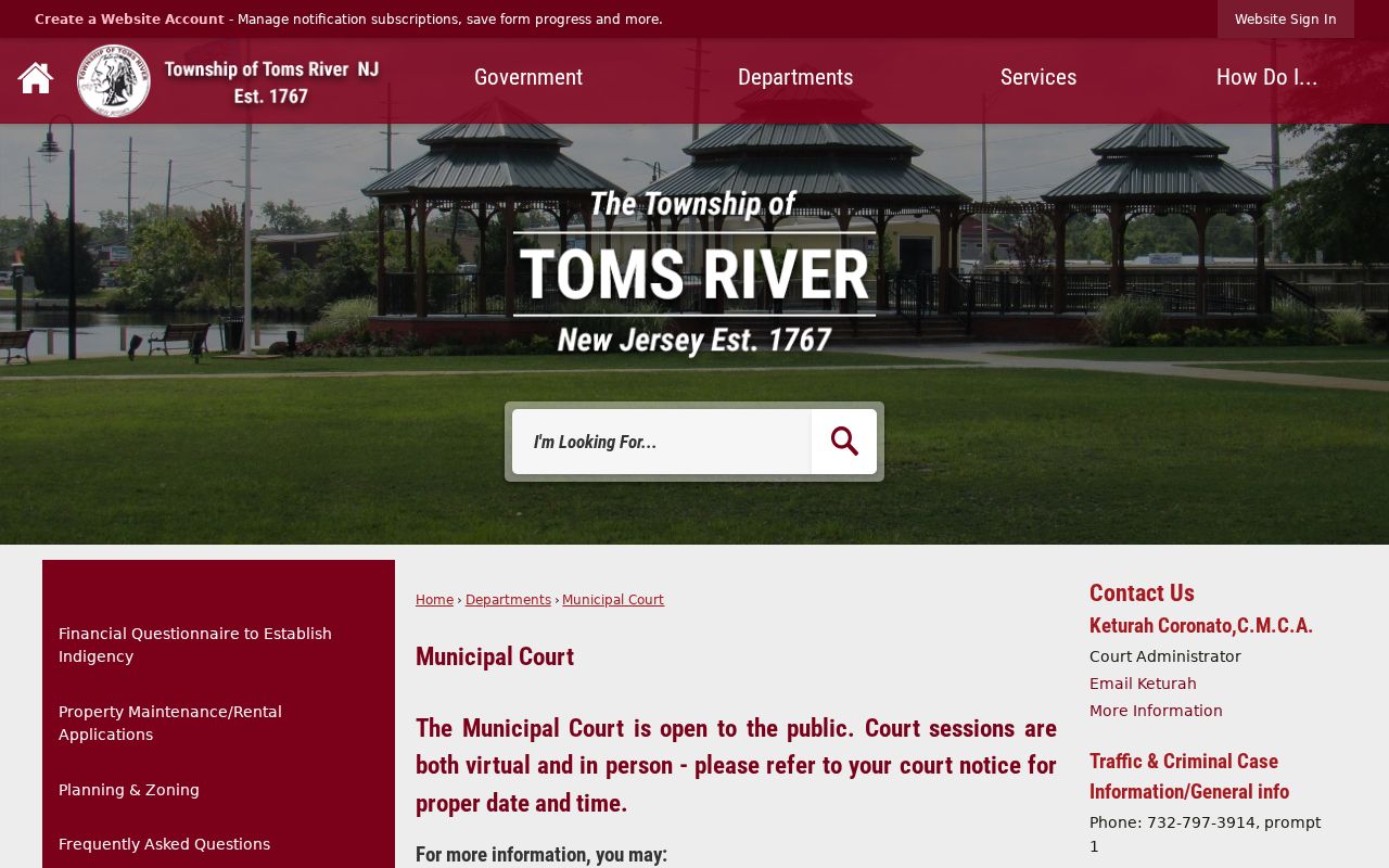 Toms River Township Municipal Court record lookup source