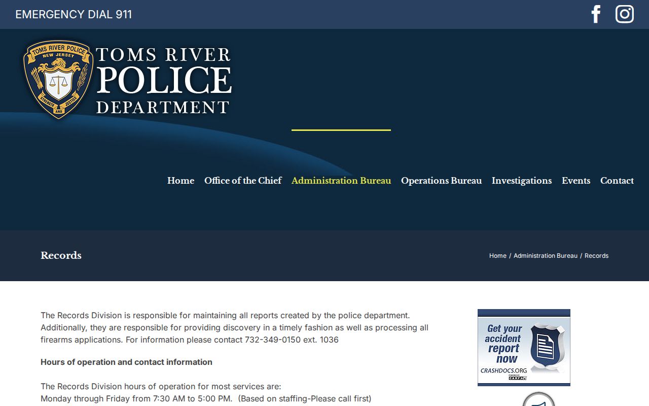 Toms River Township criminal records division page